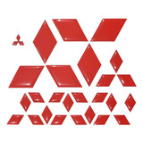 Adesivos Vermelhos Resinados Lancer Asx Emblemas Mitsubishi