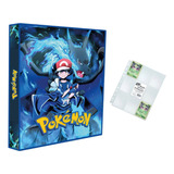 Álbum Pasta Fichário Pokemon + 10 Folhas Ash Mega Charizard