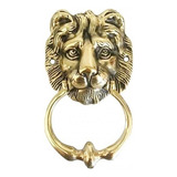 Aldrava Leão Em Bronze Bate Porta Artesanal Linda 18 X 10 Cm Cor Dourado-escuro