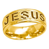 Alianca 6mm Ouro 18k Jesus Cristo Cruz Tunsgtenio Anel Luxo