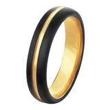 Aliança Tungstenio Black C/ Dourado 5mm Casam Noiv Compr