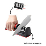 Amolador Afiador De Facas Em Aço Inox Com 3 Afiadores Preto Vermelho