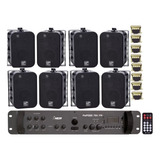 Amplificador Pwm300 Bt 70v + 8 Caixa Sp400 Preta+8 Trafo 25w
