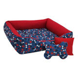 Ana Pet Ibitinga Cama Pet Para Cachorro Porte Médio 80x60 Tapete/brinquedos Cor Ossinho Azul Com Vermelho