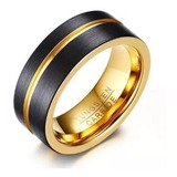 Anel Aliança Masculino Dourado Preto Fosco Tungstênio 8 Mm