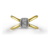 Anel De Ouro Criss Cross Diamantes Brilhante Feminino Luxo
