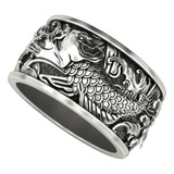 Anel Em Prata 925 Estilo Oriental Carpas Nishikigoi Koi