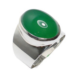 Anel Em Prata 950k Com Jade Verde Oval 13x18mm