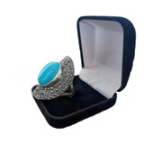 Anel Indiano Pedra 15x20 Azul+ Marcassita Prata 925 Feminino