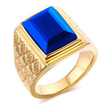 Anel Masculino Azul Homem Banhado Ouro 18k Pedra Zafira 