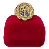 Anel Nossa Senhora Aparecida Cravejado Banhado A Ouro Luxo