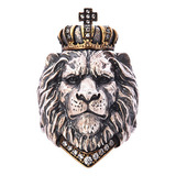 Anel Rosto De Leão Em Prata 925 Com Coroa