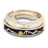 Anel Sol E Lua Casal Namorados Preto E Branco Prata 925