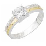 Anel Solitário Em Prata 925 - Angel Com Aplique Em Ouro 14k