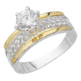 Anel Solitário Prata 925 Diana Com Aplique Em Ouro 14k