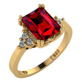 Anel Vintage Clássico Prata 925 Dourada 18k Granada