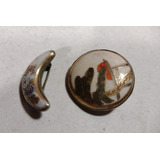 Antiga Botão Par Porcelana Oriental Metal Branco - R 10779