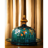 Antiga Rara Queijeira Em Cristal Veneziano Azul Art Nouveau