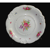 Antigo Prato De Bolo Medalhão Porcelana Kpm Flores 27 Cm