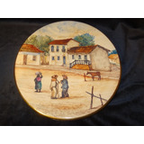 Antigo Prato De Parede Porcelana Colonial Pint A Mão 27cm