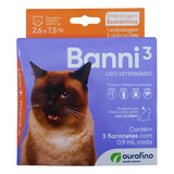 Antipulgas Sarna Vermifugo Gatos Banni³ Ourofino 2,6 A 7,5kg Cor Lilás - 3 Flaconetes