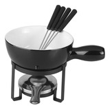 Aparelho De Fondue 8pç Para Queijo De Cerâmica Preto - Lyor