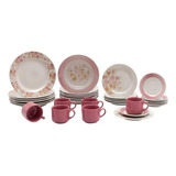 Aparelho De Jantar Biona Sweet Moment Cerâmica 30 Pçs 5160 Cor Rosa Floral