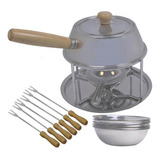 Aparelho Fondue Clássico Aço Inox Cumbucas Queimador Garfos