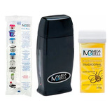 Aquecedor Rollon Preto + Papel + Refil Cera Depilação Rolon