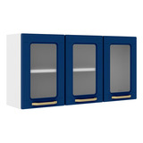 Armário Aéreo De Aço Bertolini Azul/branco 3 Portas De Vidro