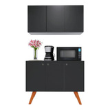Armário Organizador 90cm Preto C/buffet Aparador Pés Palito