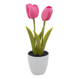 Arranjo De Tulipa Com Vaso De Plástico 2 Flores E 24cm
