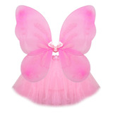 Asa De Borboleta E Saia Tule Infantil Rosa Para Festas
