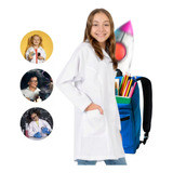 Avental Branco Infantil Fem Laboratório Escolar Manga Longa