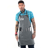 Avental Lona - Vira Case Bolsa P/ Faca - Chef, Grill - Cinza