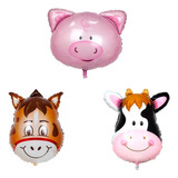 Balão Metalizado Fazendinha Cavalo Porco E Vaca 32 Cm 12 Und