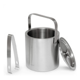 Balde De Gelo Inox Parede Dupla Com Pegador Tampa Alça Mori Mr1128 Premium