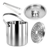 Balde Gelo Inox 2,0 L Parede Dupla Tampa Pegador Alça Coador