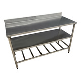 Bancada Inox 180x60 Espelho 2 Bases Inteira/gradeada