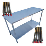 Bancada Inox Com Rodinhas 140x60 Mesa Inox Industrial