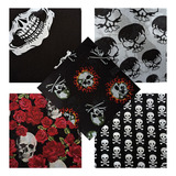 Bandanas De Algodão 5 Unidades Estampas De Caveiras Variada Cor Preto Desenho Do Tecido Caveira