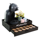 Bandeja Decorativa Suporte Com Porta Capsulas Dolce Gusto Cor Marrom-tabaco