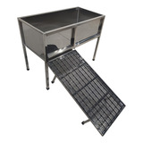 Banheira Aço Inox Com Rampa Para Banho Tosa, Pet Shop