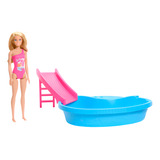 Barbie Piscina Glam Com Boneca Maiô Rosa Hrj74 Mattel