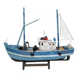 Barco Pesqueiro Decorativo Azul Claro - Em Madeira 30x26cm