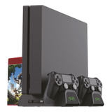 Base Vertical Ps4 Cooler Carregador Controle Porta Jogos 