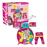 Bateria Infantil Com Banquinho Barbie Fabulosa