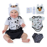 Bebê Reborn Menino Boneco Realista Em Silicone Roupa Mickey