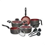 Benvine Oficial Conjunto Panelas 8 Peças Antiaderente Prime Tampa De Vidro Cor Preto Com Cereja