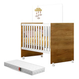 Berço Mini Cama Life Com Colchão E Grade De Proteção Removível Para Quarto De Bebê Infantil Menina E Menino Cor Branco Amadeirado Ms Móveis